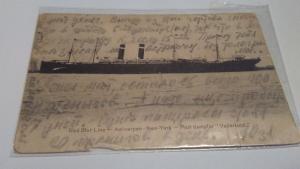 RED STAR LINE SHIP POSTCARD BELGIUM TO NEW YORK 1908 VADERLAND $30 OR BEST OFFER