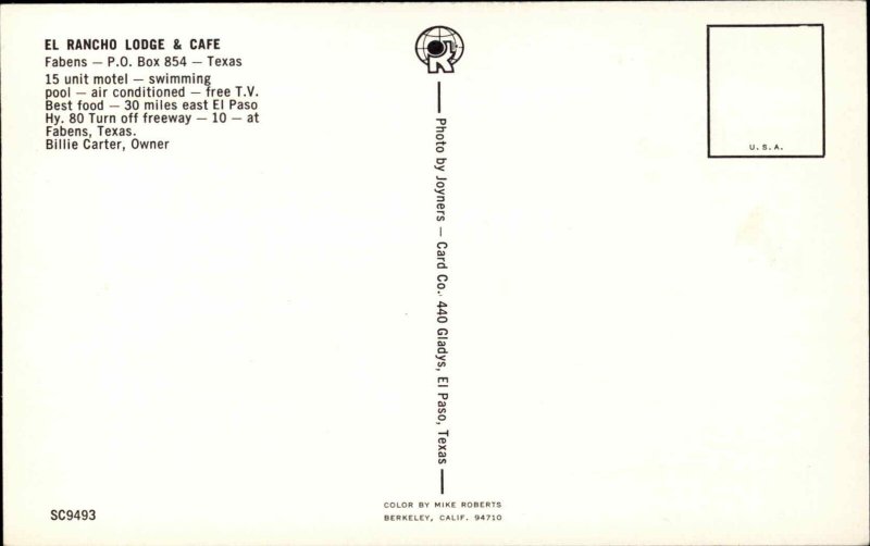 Fabens TX El rancho Lodge & Caf Drive In Chrome Postcard 