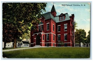 1913 High School Building Campus Laconia New Hampshire NH Antique Postcard