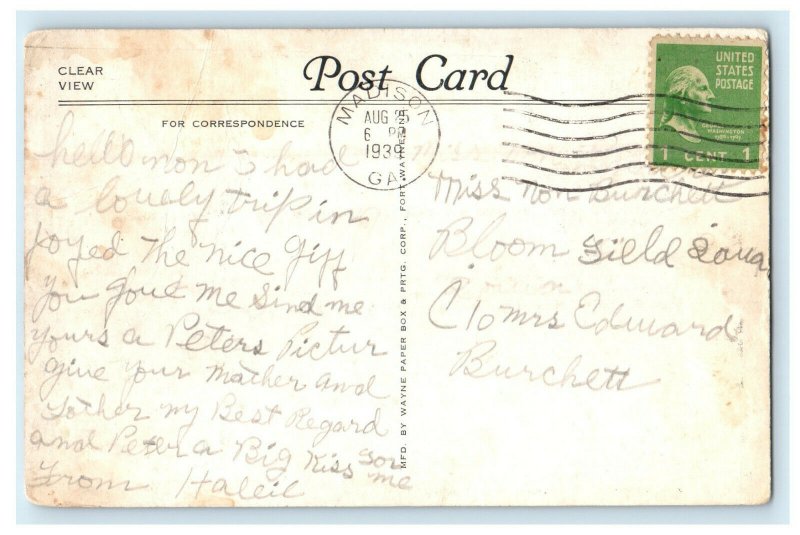 1939 Clear View US Post Office Madison Georgia GA Posted Vintage Postcard