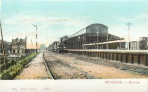 Netherlands Schiedam railway station vintage postcard