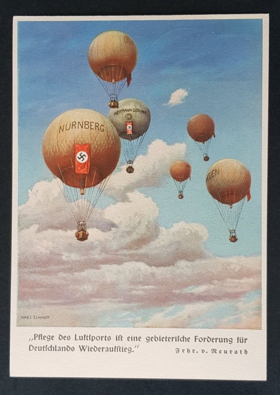 GERMAN THIRD 3rd REICH PROPAGANDA CARD 1937 CHEMNITZ GORDON BENNETT BALLOON RACE