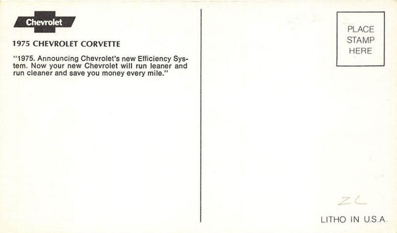 1975 Chevrolet Corvette Sport Coupe Original Advertising Postcard