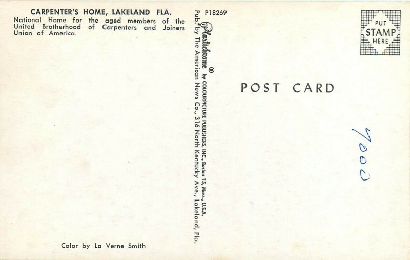 Carpenters Home Lakeland Florida FL Postcard