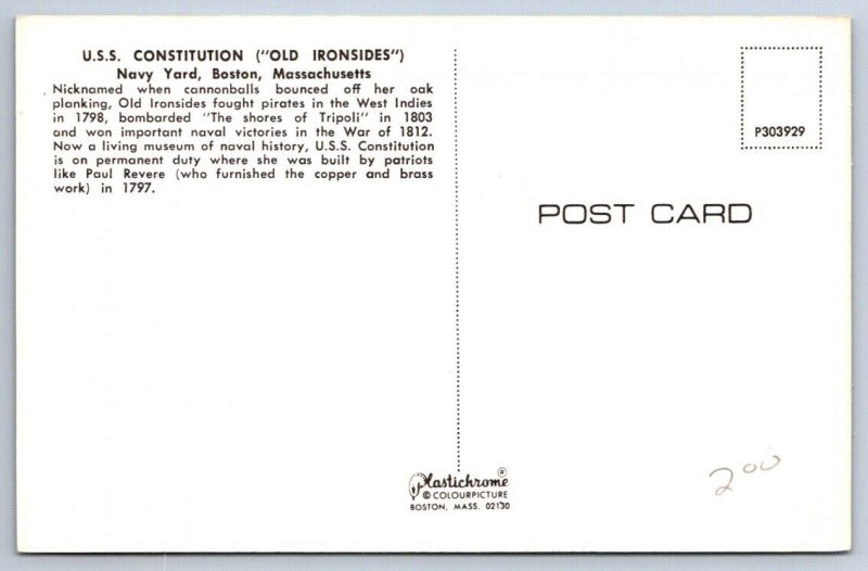 USS Constitution Old Ironsides, Navy Yard, Boston MA, Vintage Chrome Postcard #2