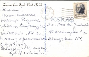 Greetings From Sandy Pond New York NY Postcard PM Sandy Creek NY Cancel WOB Note 