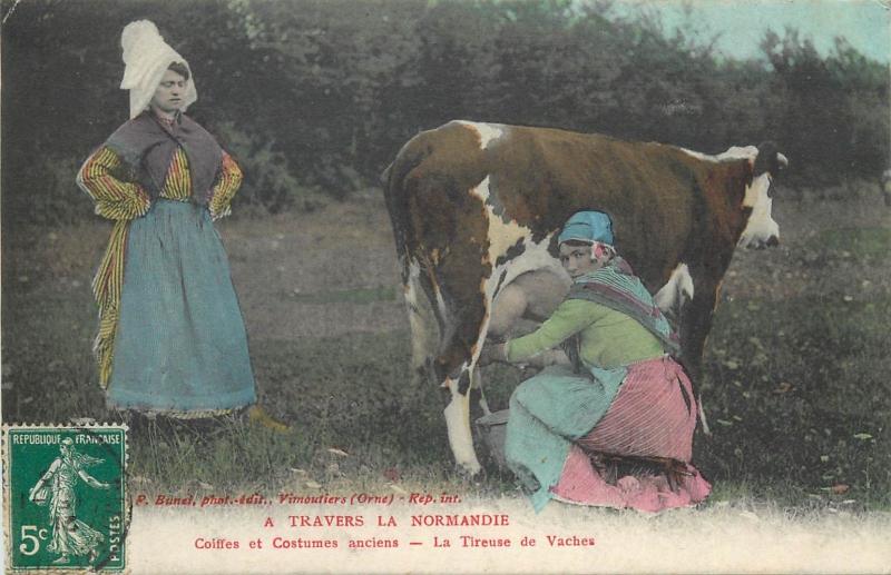 France peasant women folk costumes milkmaids milkmaid milk cow tireuse de vaches