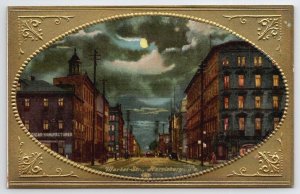 Harrisburg PA Market Street Night Skies Moonlight Golden Frame Postcard C32