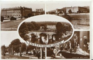 Derbyshire Postcard - Views of Chatsworth House - Real Photograph - Ref TZ3180