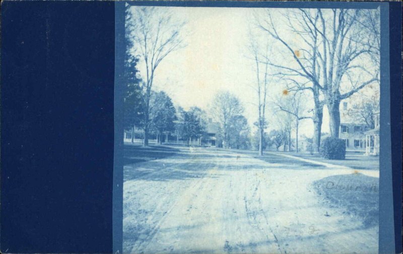 Road & Homes Pomfret CT Cancel 1909 Cyanotype Real Photo Postcard