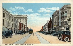 Salisbury North Carolina NC Main Street Trolley Streetcar Vintage Postcard