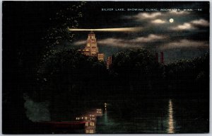 Silver Lake Showing Clinic Rochester Minnesota MN Moonlight At Night Postcard