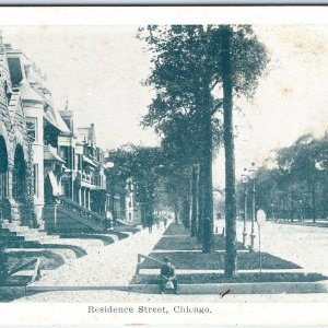 c1900s Chicago Residence Street Postcard Road Gilded Age Mansions Houses Boy A71