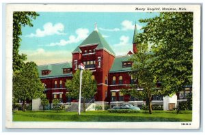 c1930's Mercy Hospital Building Car Manistee Michigan MI Vintage Postcard
