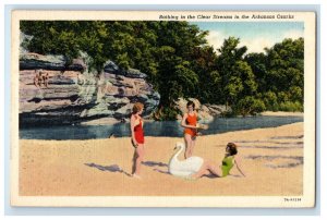 c1930's Bathing In The Clear Streams Ozarks Arkansas AR, Girl Swim Suit Postcard