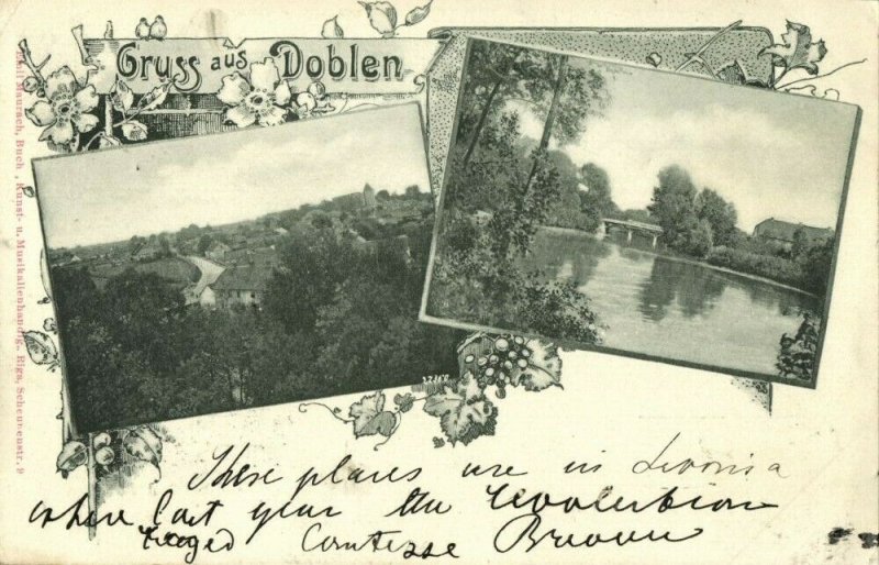 latvia russia, DOBELE DOBLEN, Zemgale, Multiview, River Berze (1906) Postcard