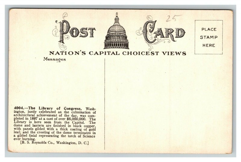 Vintage 1910's Postcard Panoramic View of the Library of Congress Washington DC