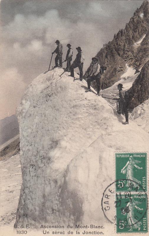 Ascension du Mont-Blanc Un serac de la Jonction vintage climbers 1908 TCV stamps