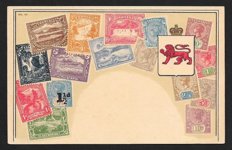 TASMANIA Stamps on Postcard w/Coat of Arms Unused c1900-1930