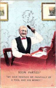 Humorous Soon Parted Balding Man Vintage 1911 Comic Postcard