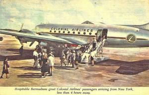 Colonial Airlines Landing in Bermuda Airplane Linen Postcard