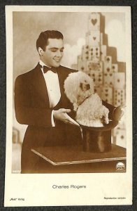RPPC MAGICIAN CHARLES ROGERS DOG IN HAT PLAYING CARDS MAGIC REAL PHOTO POSTCARD