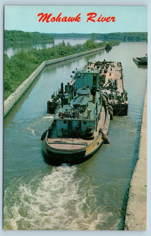 Postcard NY Schenectady Eastbound Mohawk River Barge Lock 7 Erie Canal N8