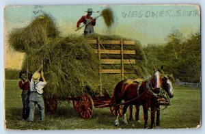 Wagoner South Dakota Postcard Farming Horse Carriage Field 1910 Vintage Antique