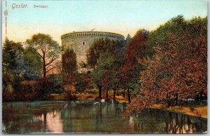 Goslar Germany Zwinger Battery Tower Lake & Trees Landmark Postcard