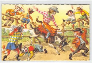 Cat Cowboys Goat Mainzer Belgium #4952 Vintage Fantasy Anthropomorphic Western