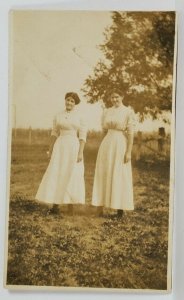 Edwardian Era Lovely Young Women at Farm Posing for PhotoPostcard R2