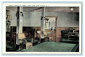 c1920's South Corner Of Lobby Fawn Club Lake Placid New York NY Vintage Postcard