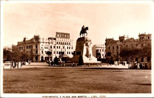 Peru Monumento Y Plaza San Martin Lima Vintage RPPC C020