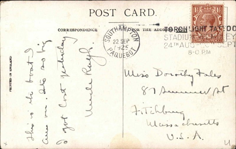 Cunard Line Steamship RMS Berengaria & Tugs 1925 PAQUEBOT CANCEL Postcard