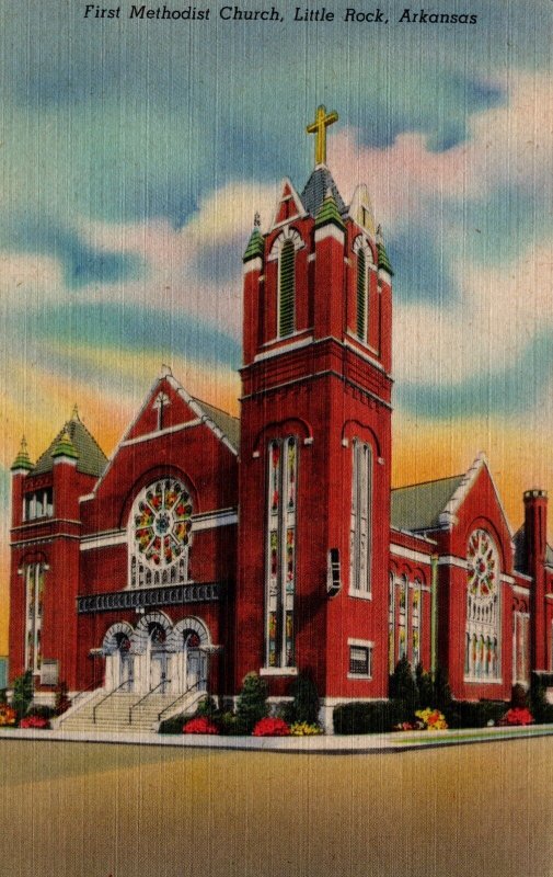 USA First Methodist Church Little Rock Arkansas Linen Postcard 09.85