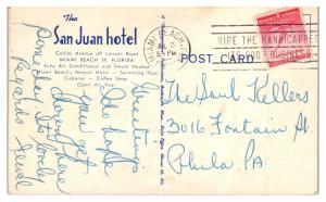 1950s The San Juan Hotel, Miami Beach, FL Postcard