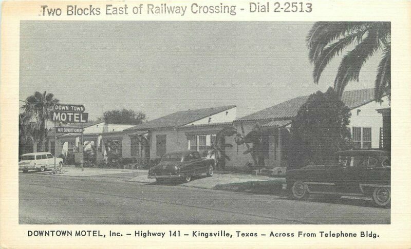 Autos Kingsville Texas National Downtown Motel Roadside 1950s Postcard 20-6343