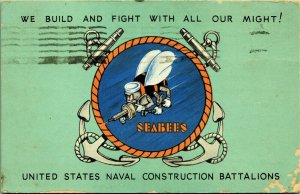 Seabees US Naval Construction Battalions Soldier Mail WW2 1943 Navy Postcard