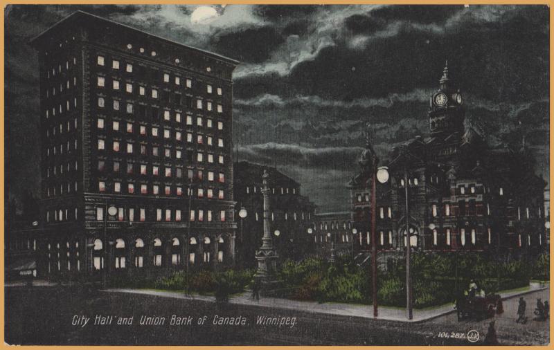 Winnipeg, Manitoba - City Hall and Union Bank of Canada at night