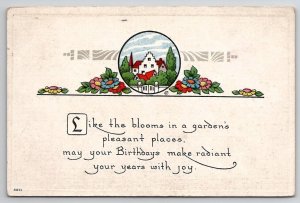 Birthday Greeting Art Deco Flowers House To Rowland In Cleveland Postcard T25