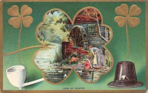 IRELAND ERIN MY COUNTRY TOBACCO PIPE WATERWHEEL EMBOSSED POSTCARD 1910