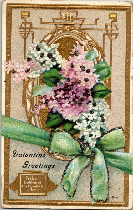 VTG Postcard Valentine Greetings Lilacs Mica Almont Michigan Unposted 1194