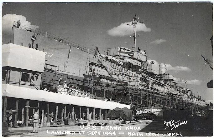 Bath ME USS Frank Knox Launched 1944 at Bath Iron Works Real Photo RPPC Postcard