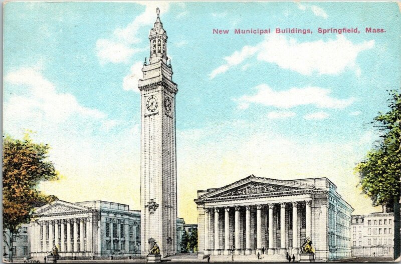 New Municipal Buildings Springfield Massachusetts MA Antique Postcard PM Clean 
