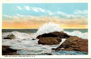 New Hampshire Hampton Beach Surf and Rocks Curteich