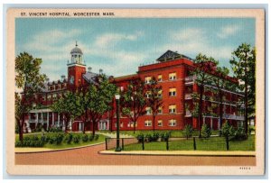 View Of ST. Vincet Hospital Building Worcester Massachusetts MA Vintage Postcard