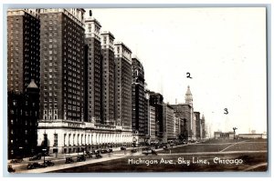 Chicago Illinois IL Postcard RPPC Photo Michigan Avenue Sky Line c1910's Antique