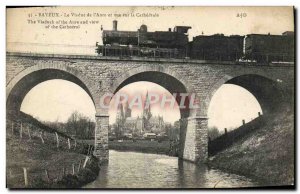 Old Postcard Bayeux viaduct & # 39Aure and views of the cathedral Train