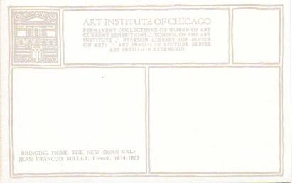 Unused Post Card, Art Institute of Chicago.  Bringing the Calf Home. Millet