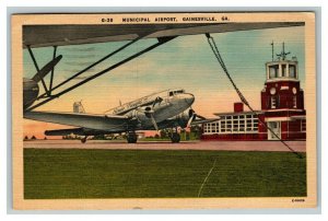 Vintage 1955 Postcard Municipal Airport and Prop Airplane Gainesville Georgia